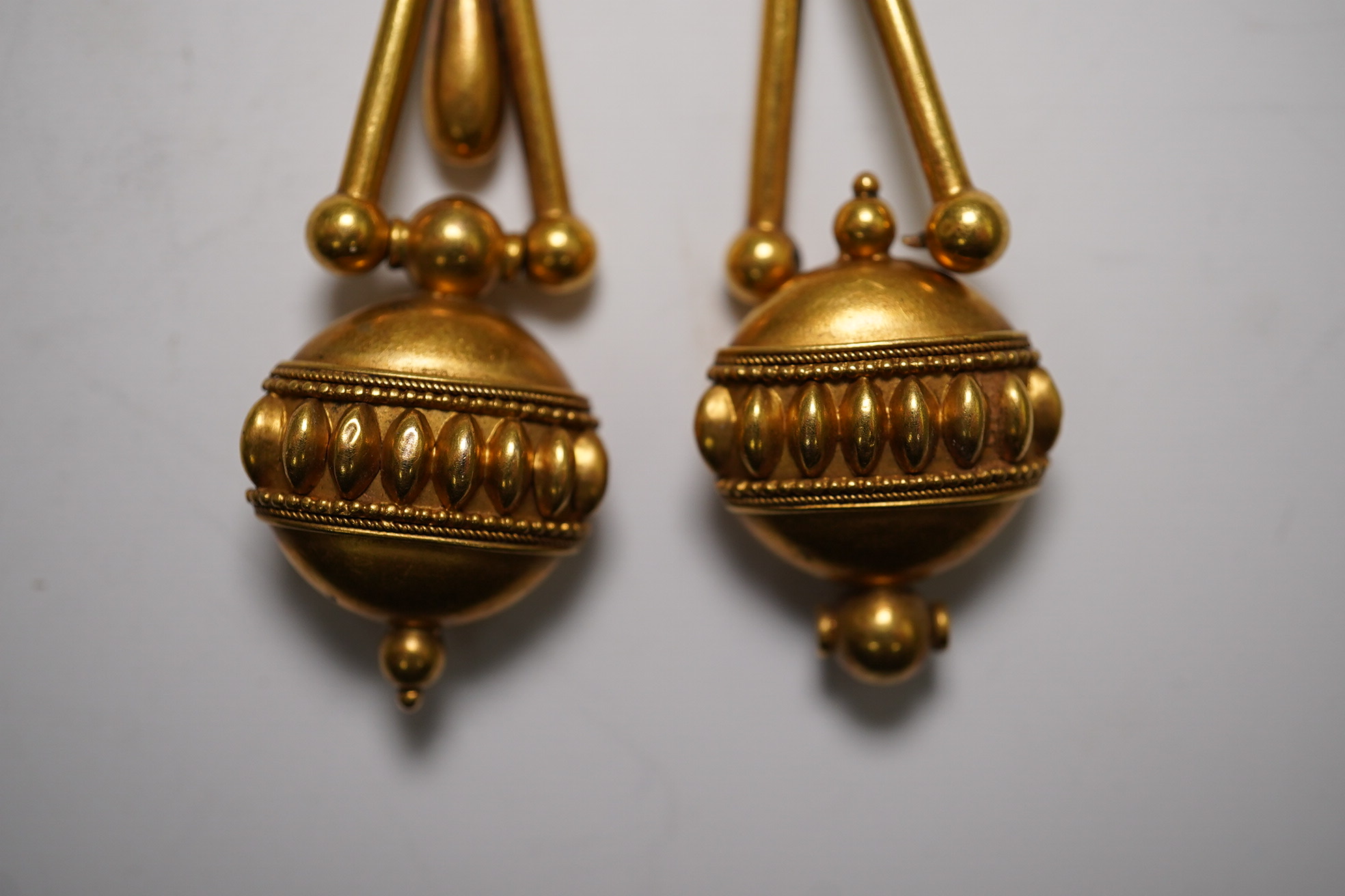 A pair of early Victorian gold drop earrings